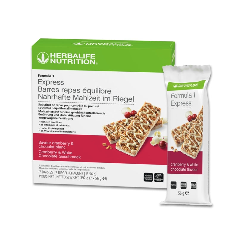 Herbalife Formula 1 Express Riegel Cranberry & White Chocolate 7 Riegel à 56 g – Müsliriegel